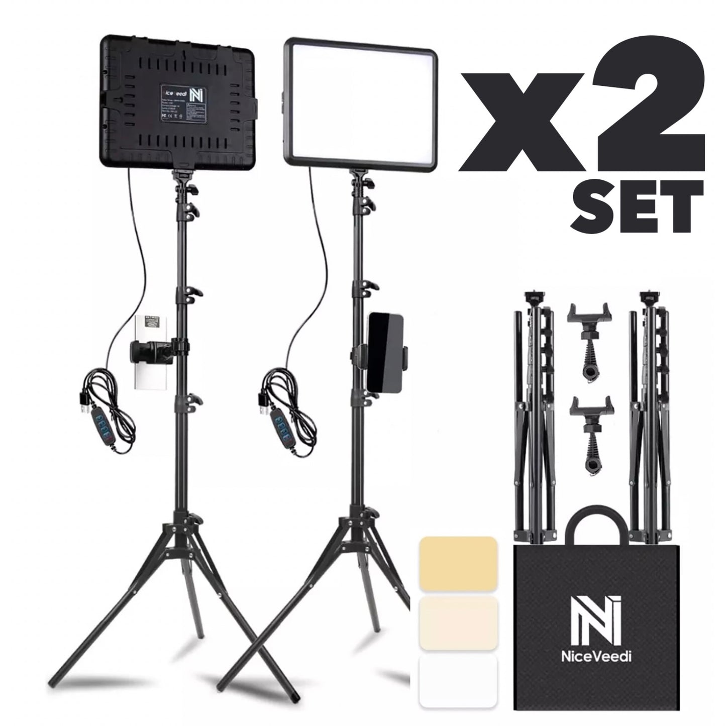 Kit X2 de Iluminación LED con Trípode y soporte cámara - chomanowell